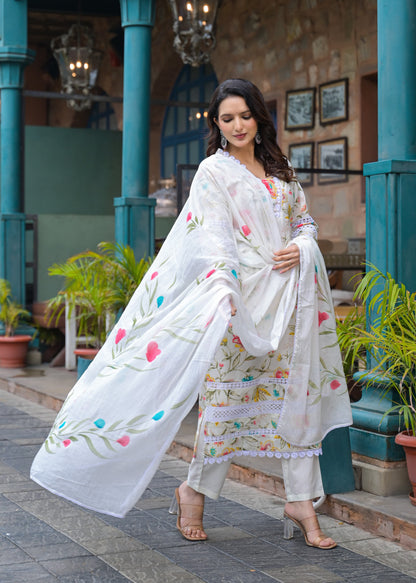 A1695 Cotton Kurti Set with Stylish Lace Work