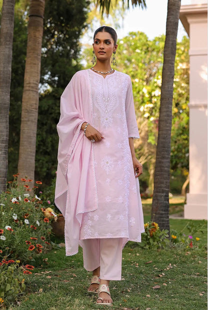 A1802 Lakhnavi Chikankari Suit (BABY PINK)