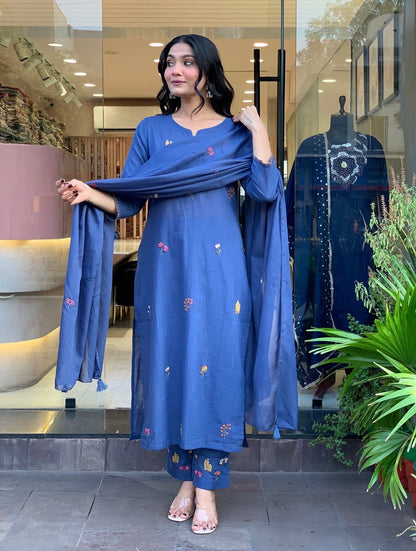 A1772 Pure Cotton Hand Embroidered Suit (ROYAL BLUE)