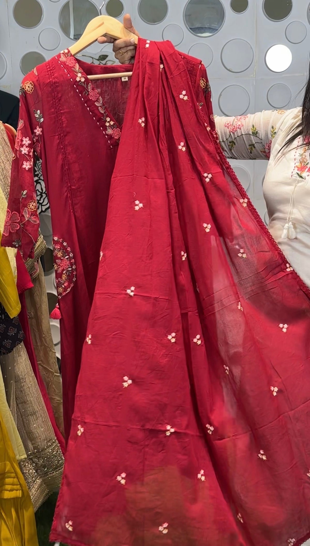 A1841 Designer Sleeves Mulmul A-Line Suit