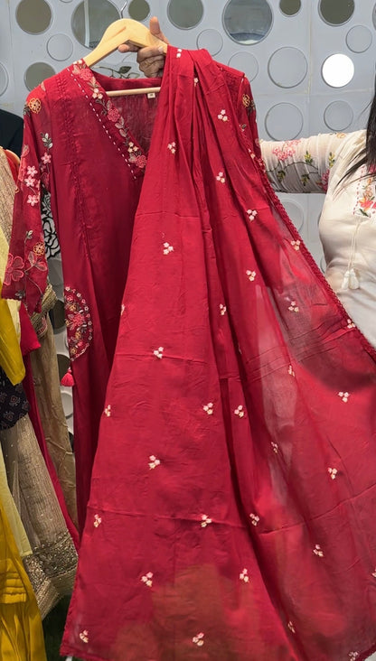 A1841 Designer Sleeves Mulmul A-Line Suit