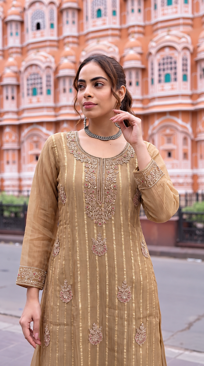 B2053 Zahra Salsa Embellished Suit(RUST GOLDEN)