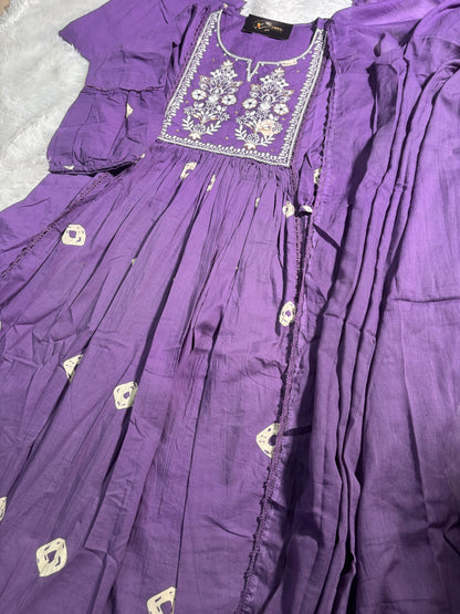 A1707 Mul Cotton Embroidered Suit