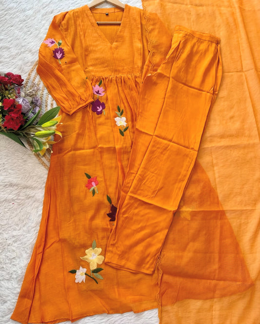 B2005 Mul Chanderi Embroidered Suit