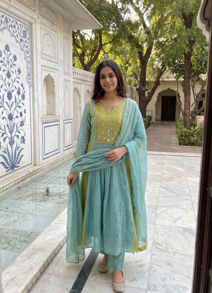 B2044 Zariya Mul Chanderi Suit Set