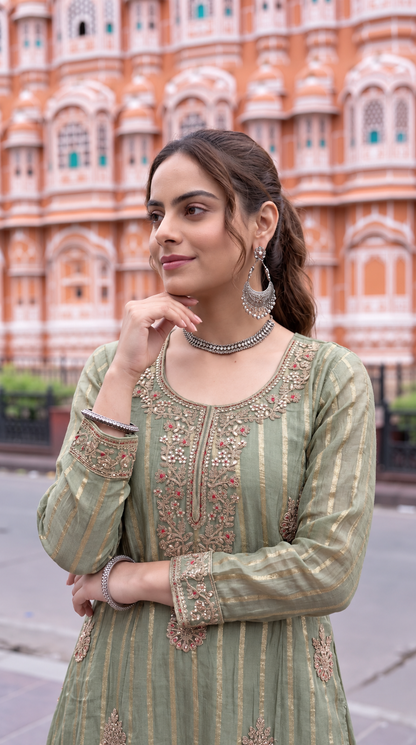 B2052 Zahra Salsa Embellished Suit(OLIVE GREEN)