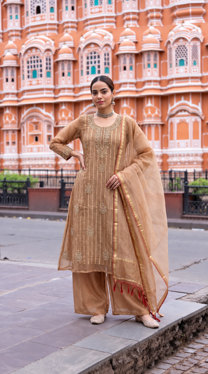 B2051 Zahra Salsa Embellished Suit(MOCHA GOLDEN)