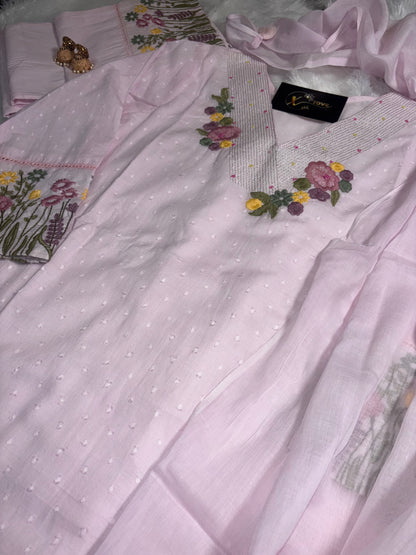 A1672 Pure Cotton Three Piece Set with Embroidery & Handwork Detailing