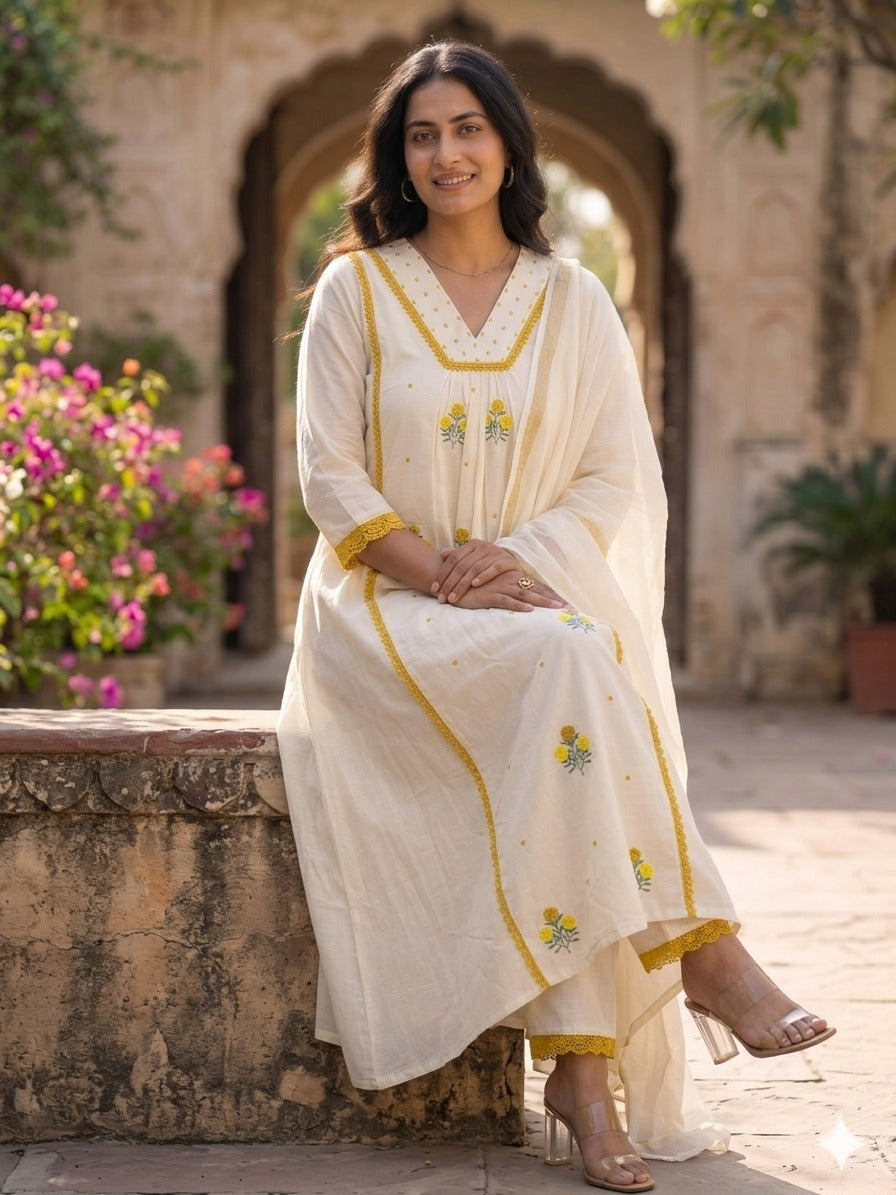 A1832 Mogra Off White Mul Cotton Suit