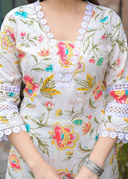 A1695 Cotton Kurti Set with Stylish Lace Work