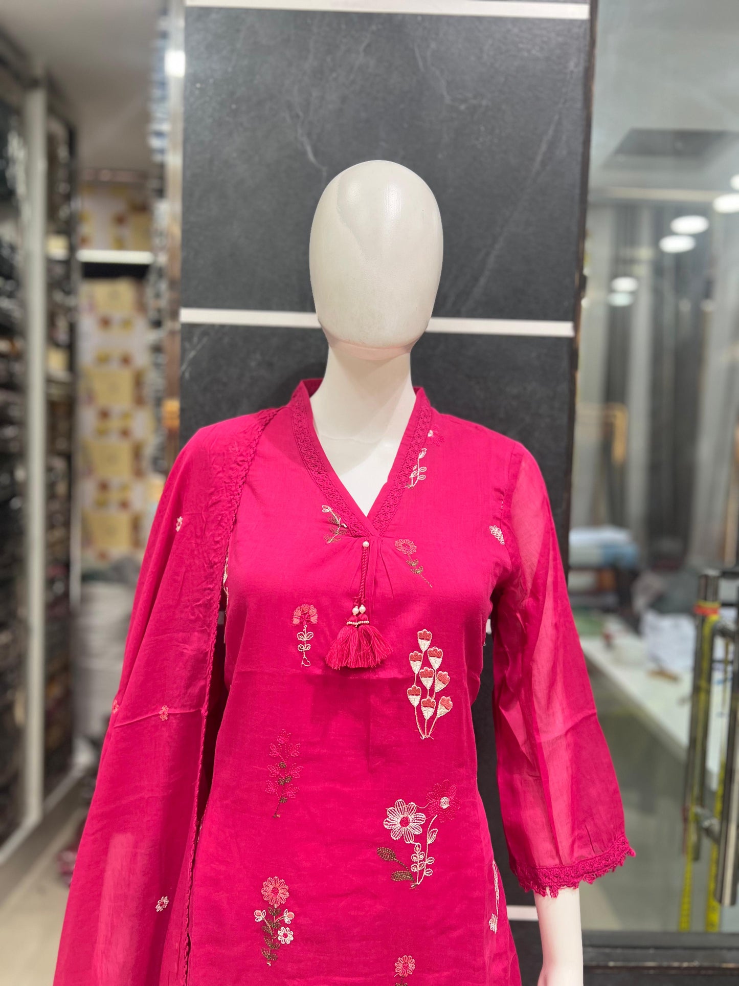 A1796 Floral 3D Embroidered Mul Cotton Suit(PINK)
