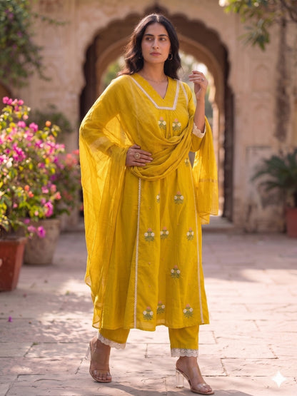 A1833 Mogra Mustard Mul Cotton Suit Set