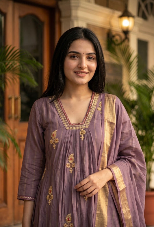 B2049 Mul Chanderi Lurex Lining Suit