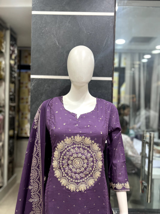 A1723 Mul Cotton Designer Suit(Lilac)