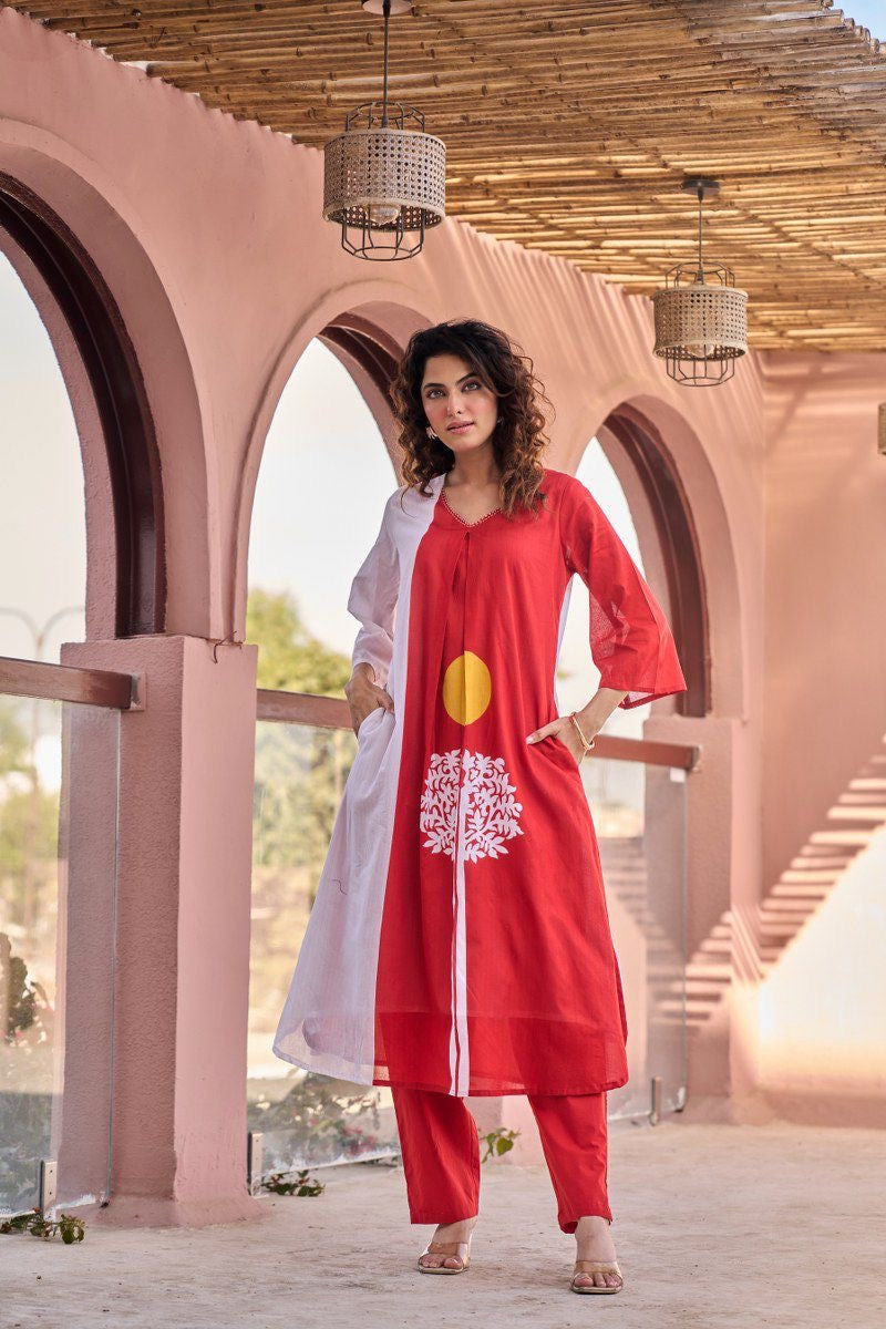 A1776 Mul Cotton Two-Piece Set(RED)
