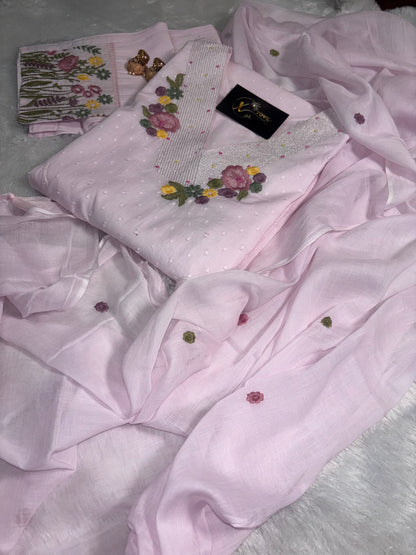A1672 Pure Cotton Three Piece Set with Embroidery & Handwork Detailing
