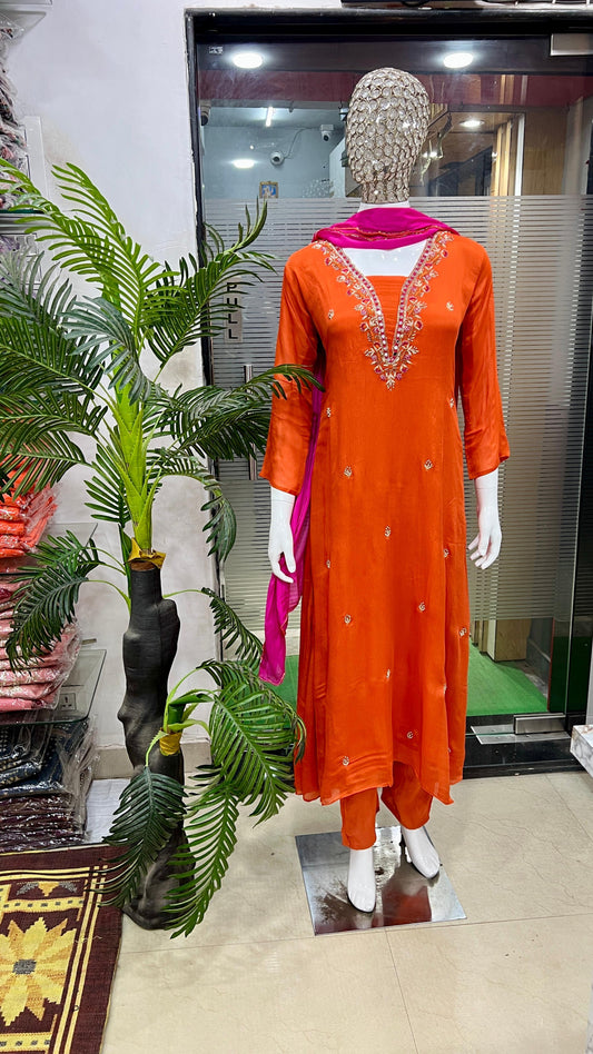 B2115 Chinon Suit With Stunning Handwork And Embroidery