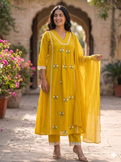 A1833 Mogra Mustard Mul Cotton Suit Set