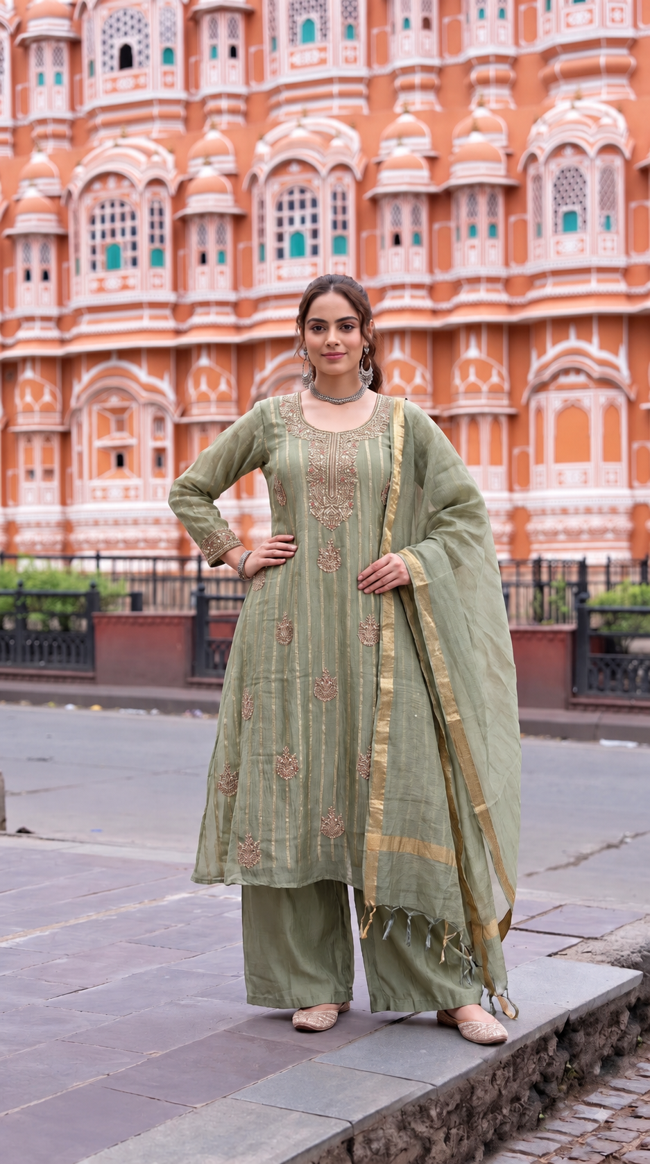 B2052 Zahra Salsa Embellished Suit(OLIVE GREEN)
