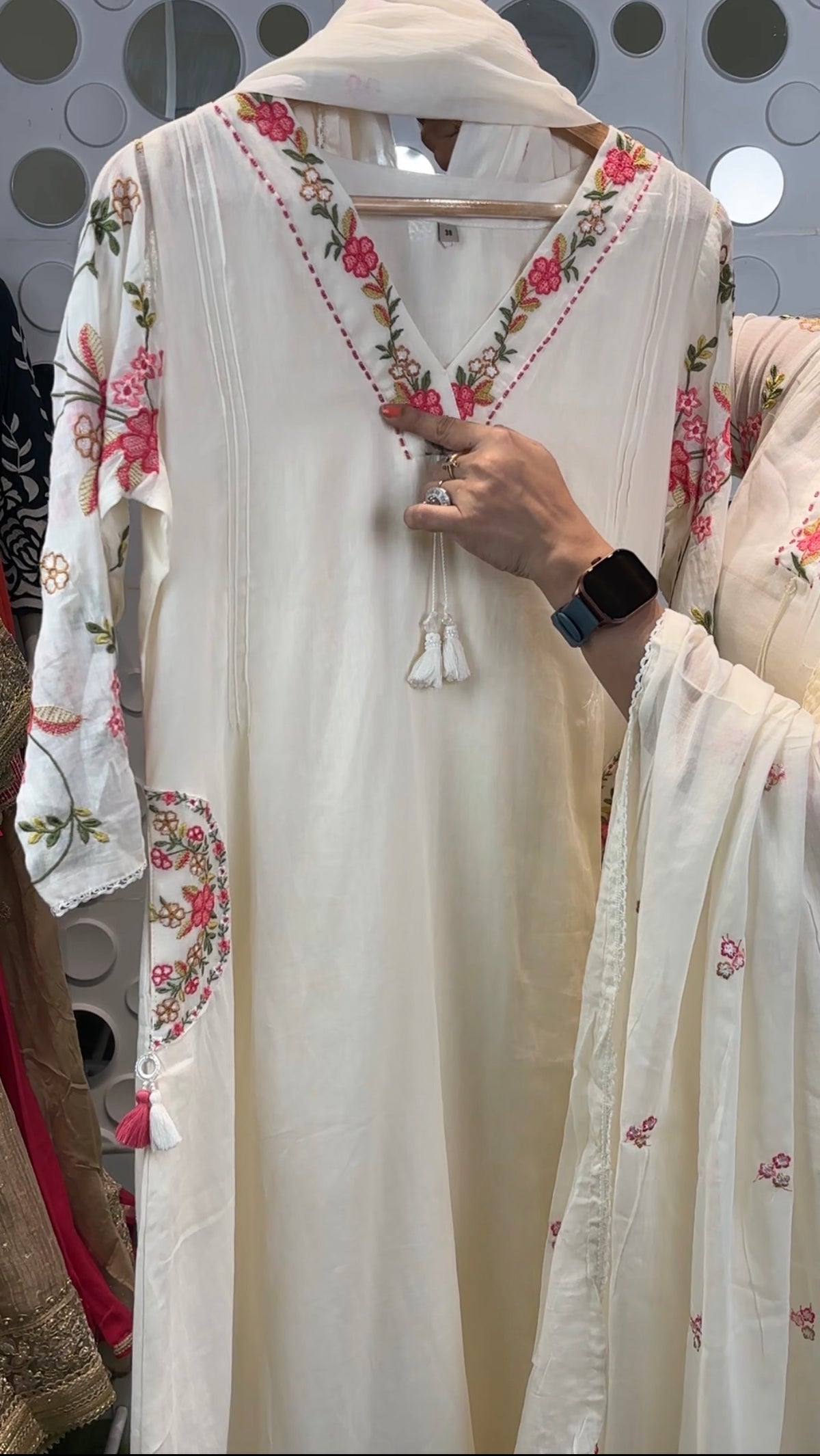 A1842 Designer Sleeves Mulmul A-Line Suit