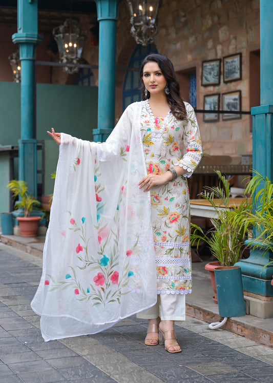 A1695 Cotton Kurti Set with Stylish Lace Work