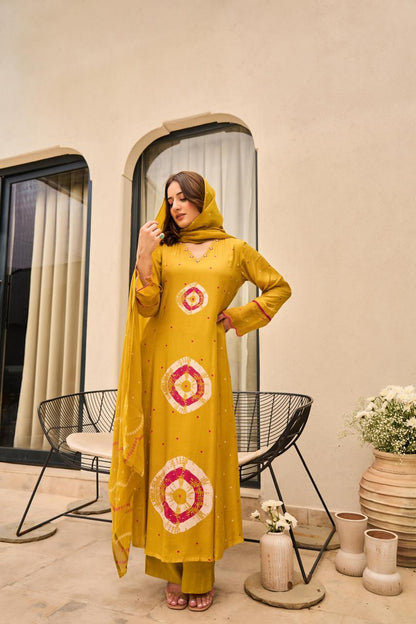 B2024 Mustard Yellow Pure Muslin Handcrafted Suit Set