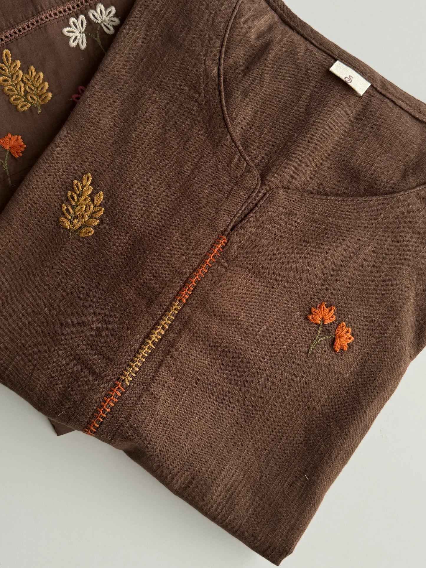 A1770 Pure Cotton Hand Embroidered Suit(COFFEE BROWN)
