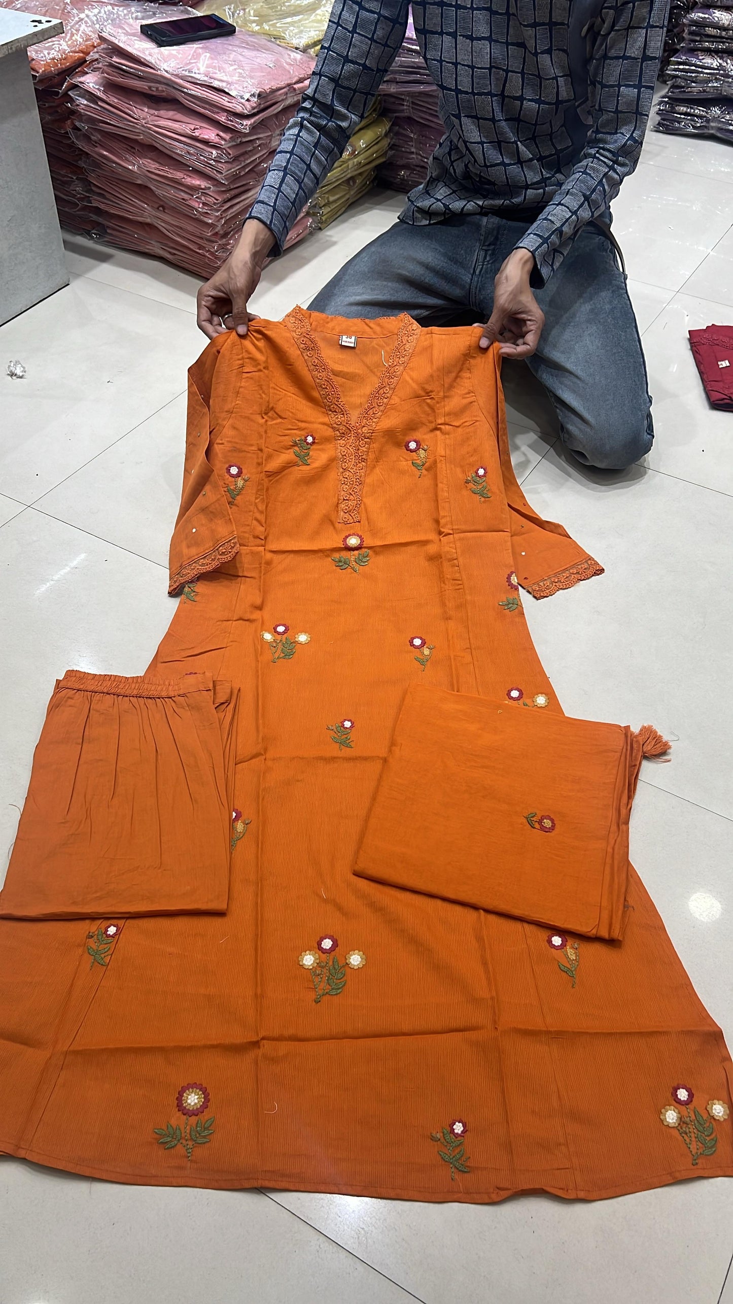 A1751 Designer Silly Mul Cotton Suit(GOLDEN ORANGE)