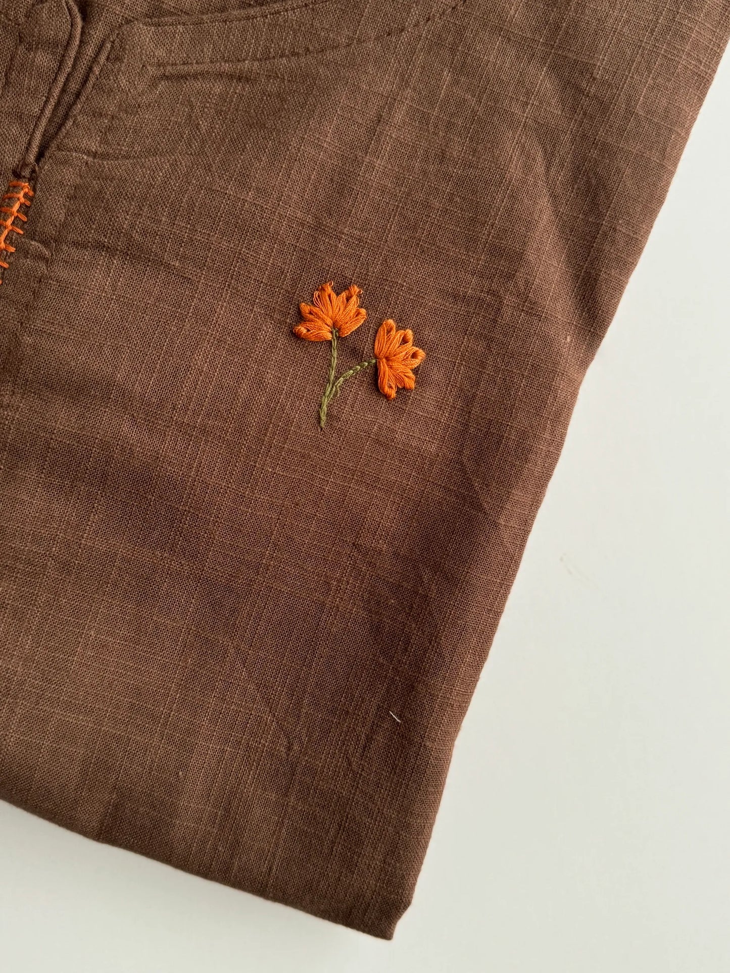 A1770 Pure Cotton Hand Embroidered Suit(COFFEE BROWN)