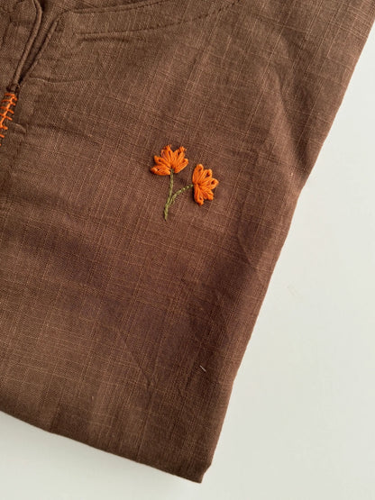 A1770 Pure Cotton Hand Embroidered Suit(COFFEE BROWN)