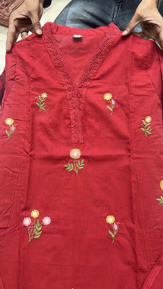 A1752 Designer Silly Mul Cotton Suit (MAROON RED)