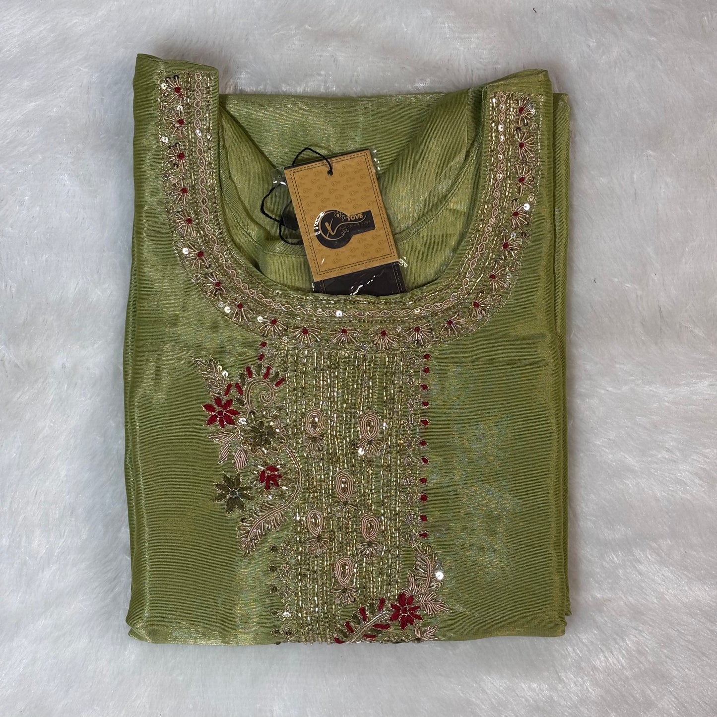 Tissue Shimmer Suit with Santoon Bottom and Beautiful Chanderi Banarasi Weaving Dupatta