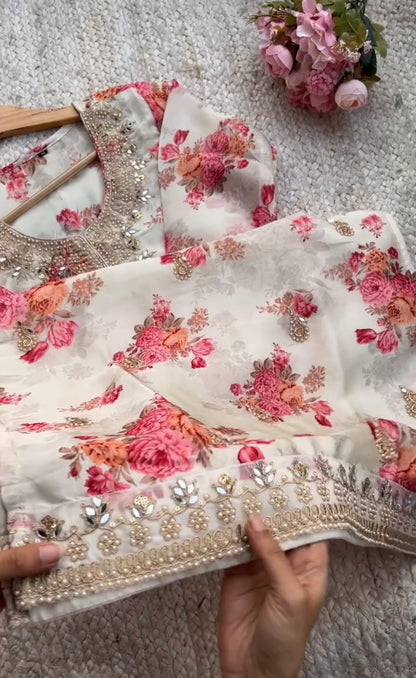 Beautiful Off White Kundan Organza Suit