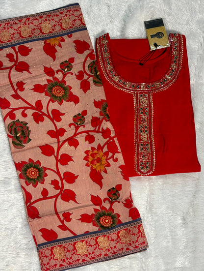 Stunning Party Wear with Beautiful Handwork With Beautiful Jal Floral Printed Dupatta (RED)