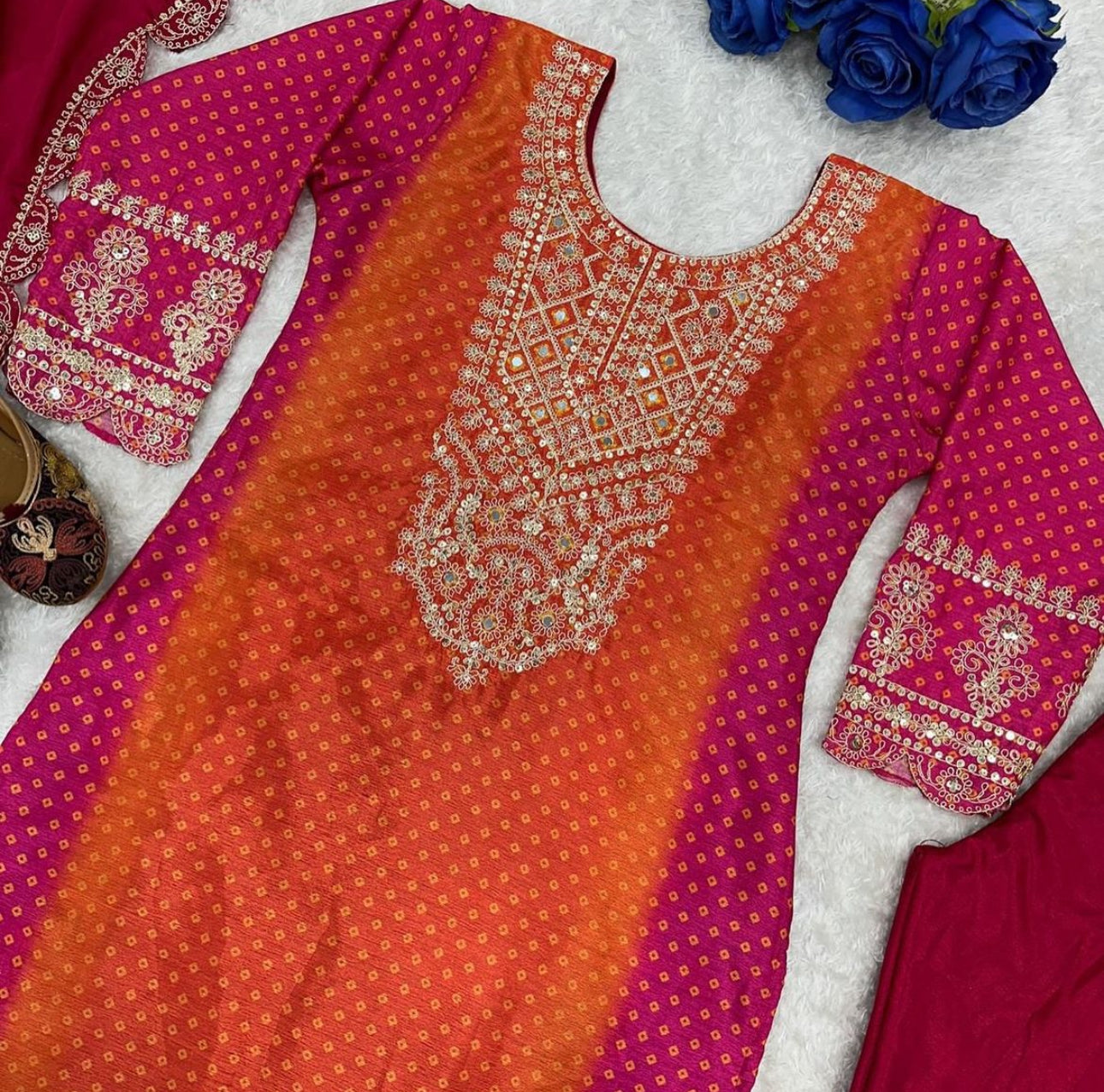 PURE CHINON FESTIVWEAR SUIT WITH BEAUTIFUL HANDWORK