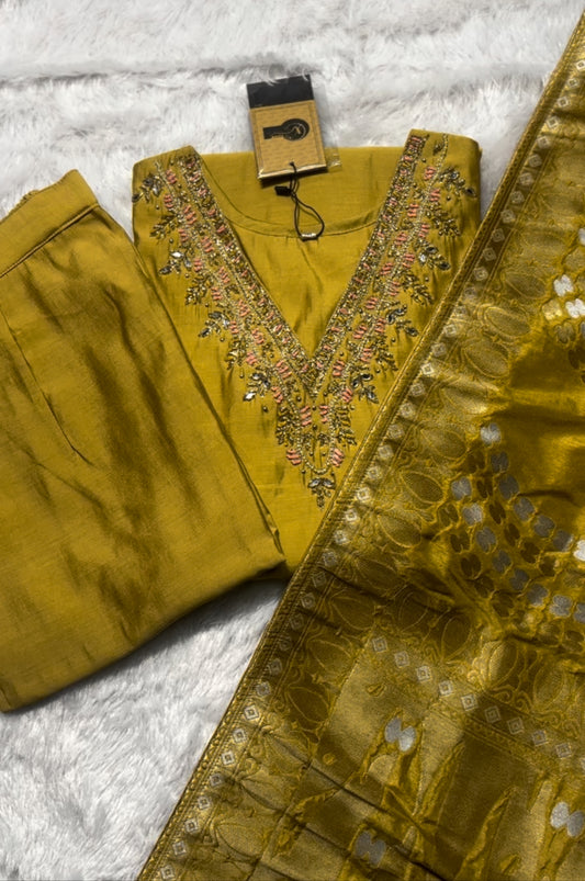 Stunning Party Wear with Beautiful Handwork & Woven Jaquard Dupatta