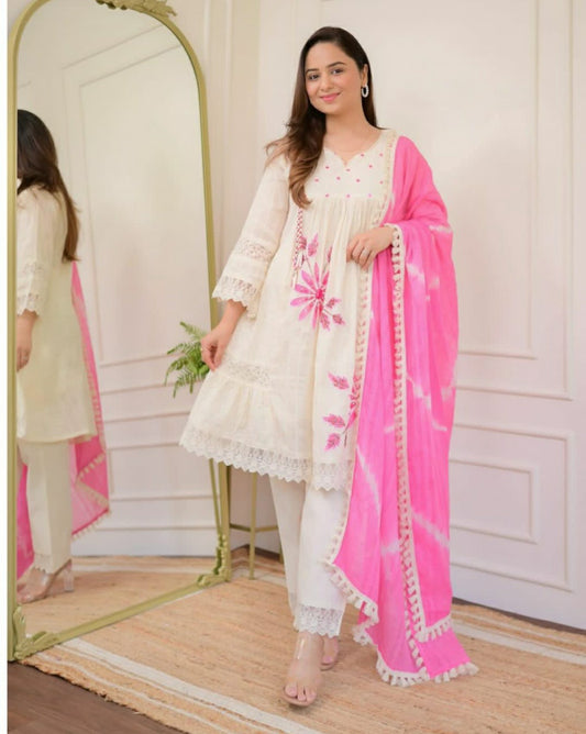 A-LINE PAKISTANI SUIT SET WITH ELEGANT HANDWORK ALL-OVER