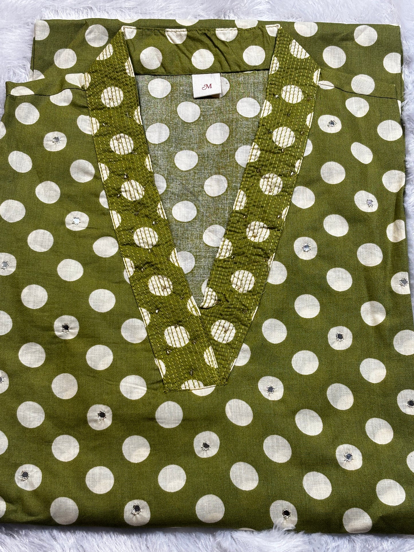 PURE COTTON POLKA DOT TWO PIECE SET(OLIVE GREEN COLOUR)