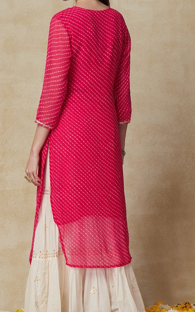 Leheriya Printed & Embroidered Straight Kurta