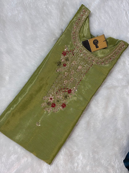 Tissue Shimmer Suit with Santoon Bottom and Beautiful Chanderi Banarasi Weaving Dupatta