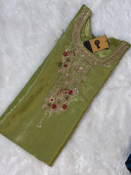 Tissue Shimmer Suit with Santoon Bottom and Beautiful Chanderi Banarasi Weaving Dupatta