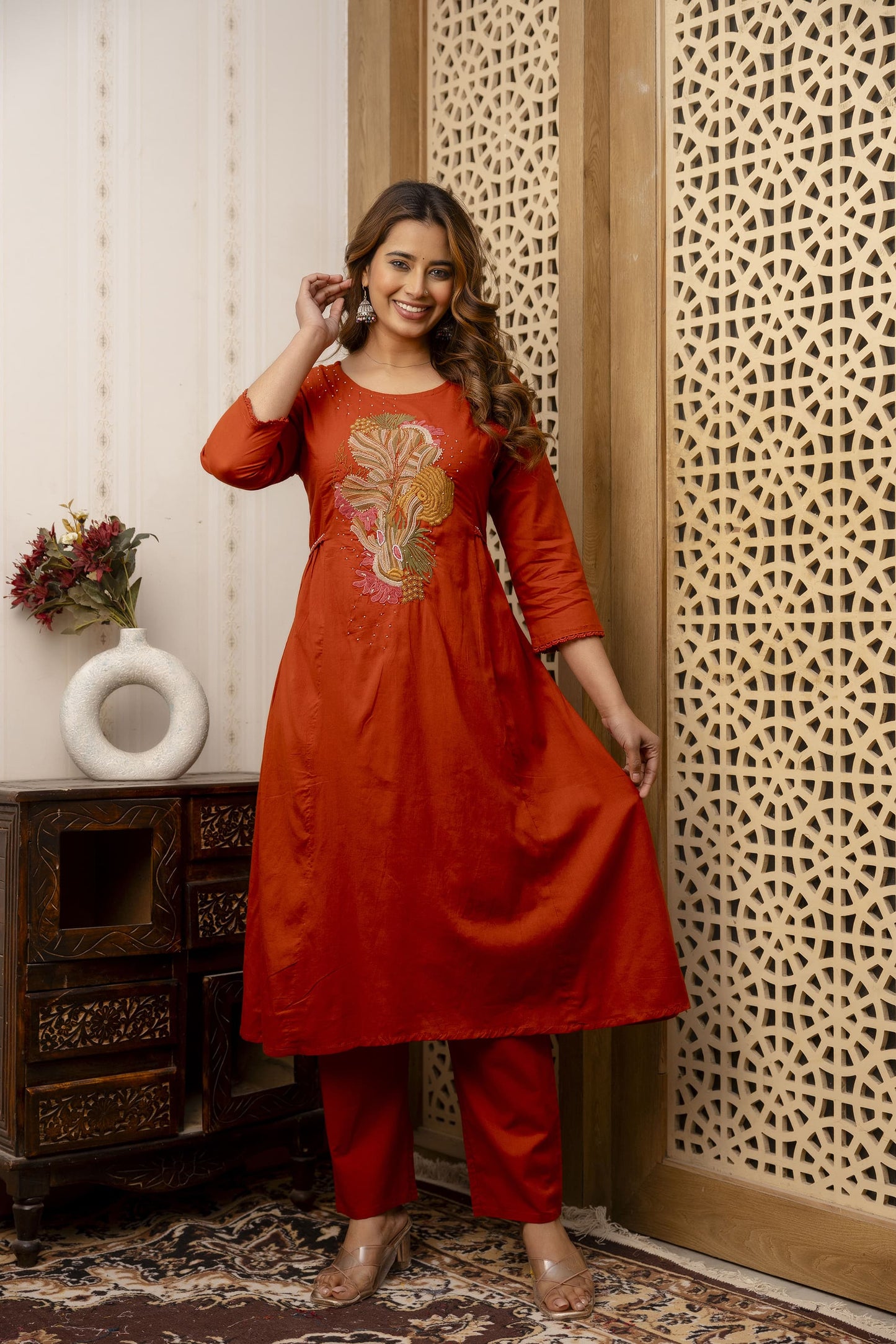 Pure Cotton Anarkali Style Kurti with Embroidery and Tassels