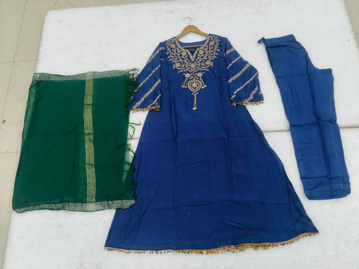 B2060 Banarasi Mul Chanderi Party Wear Suit Set (ROYAL BLUE)