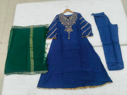 B2060 Banarasi Mul Chanderi Party Wear Suit Set (ROYAL BLUE)