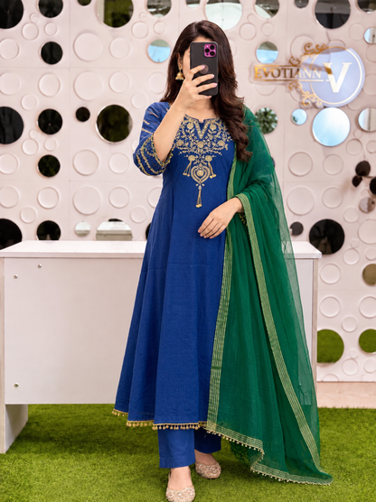 B2060 Banarasi Mul Chanderi Party Wear Suit Set (ROYAL BLUE)