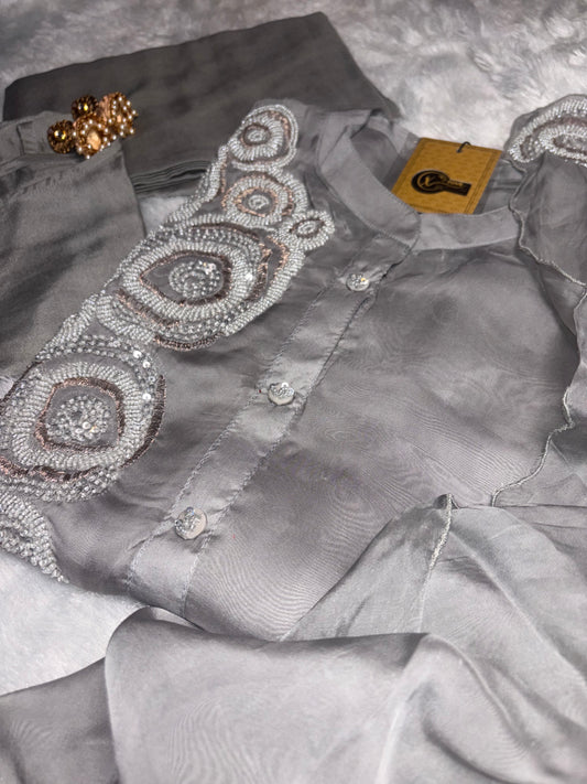 B1993 Steal Grey Party Wear Suit with Handwork