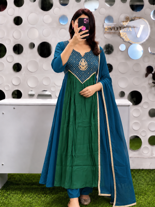 B2063 Emerald Grace Mul Chanderi Suit Set