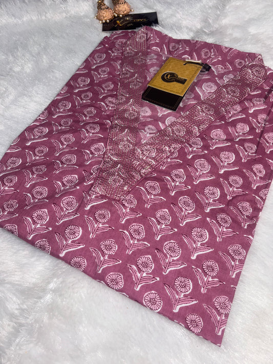 Pure Cotton Kurta with Beautiful Embroidered Neckline