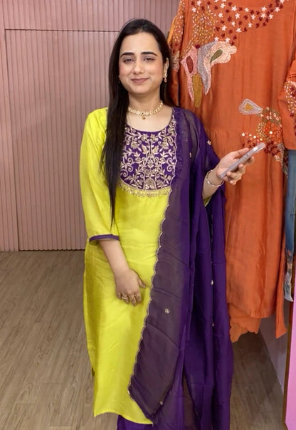 B1992  Neon & Purple Combination Zardozi Handwork Suit