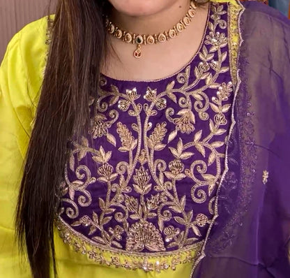 B1992  Neon & Purple Combination Zardozi Handwork Suit